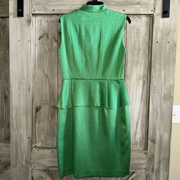 Tahari Peplum Waist Ruffle Pencil Dress Vibrant Green - Picture 2 of 10